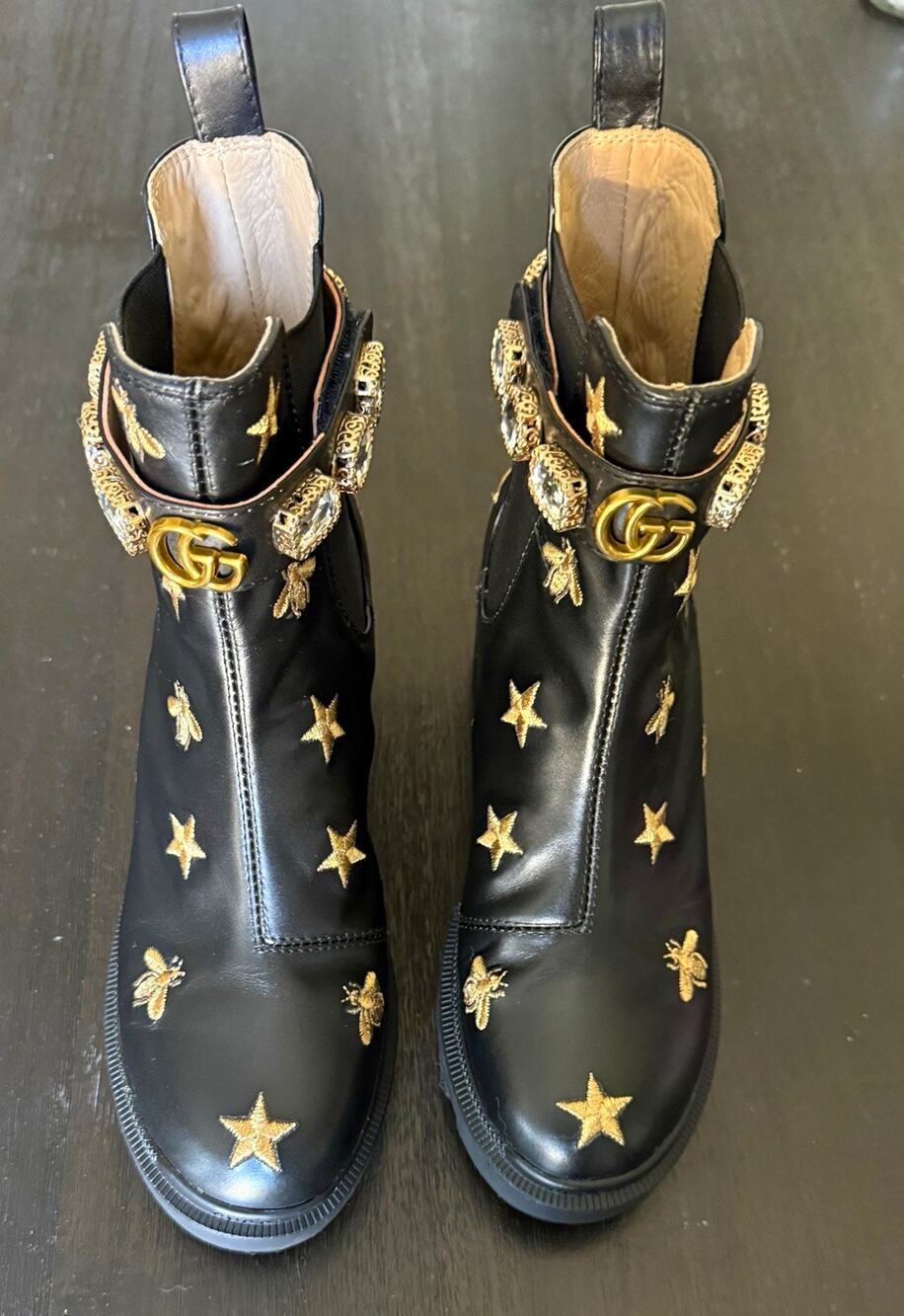 Gucci Bee and Star Embroidered Ankle Boots Women Size 8